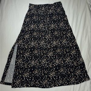 MICHEL STUDIO Maxi Skirt Women’s X Black with Brown/White/Beige Design Leg Slit